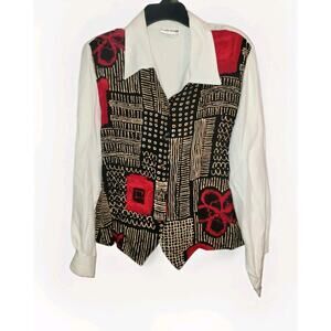 Vintage Alice Stuart Womens XL Button Up Artsy 80s 90s Button Front Tribal Top